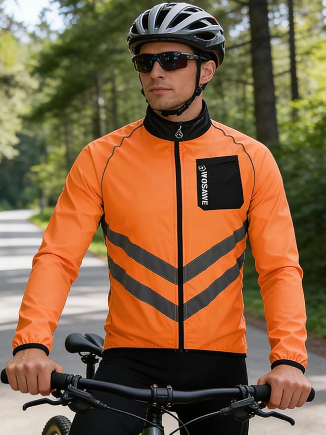 WOSAWE Men's High Visibility Cycling Wind Jacket Water Resistance Reflective Windbreaker