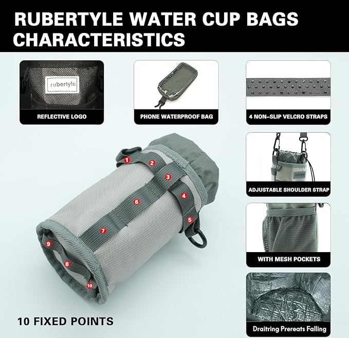 Bike Handlebar Water Bottle Holder, Fits Cups Diameter Less Than 3.6in/9cm, No-Screw Installation,Insulated, with Adjustable Fasteners, Shoulder Strap and Phone Storage Bag (3, 2Black+1Gray)