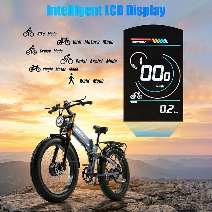 2026 Upgraded Dual Motors AWD Electric Bike for Adults 5000w/3000W/1500W Motor Dirt Ebike 40MPH/30MPH 52V/48V 30Ah/20Ah Battery Up to 90 Miles Long Range 26" Fat Tire Bicycle for Commute Mountains