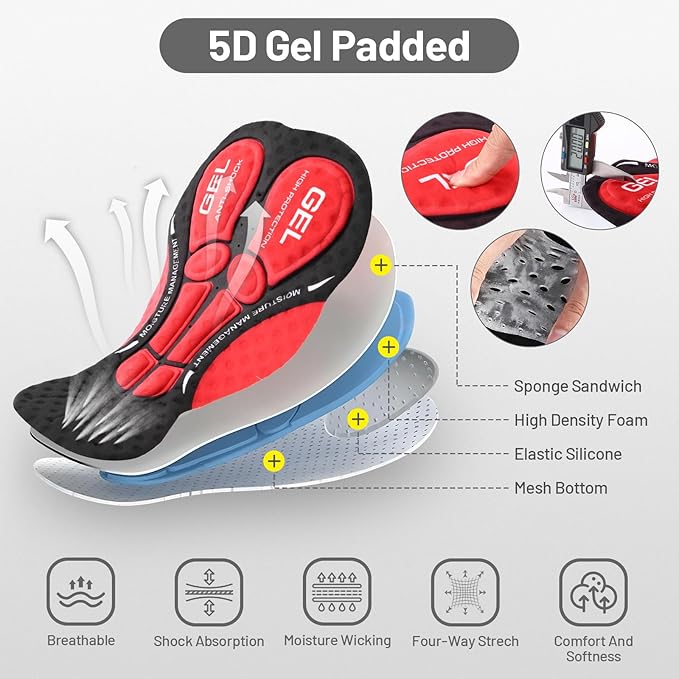 Men's Cycling Shorts, Padded Bicycle Riding Pants Bike Shorts Biking Clothes Cycle Wear Tights