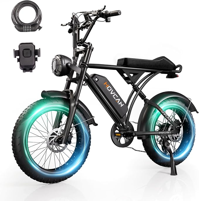 Movcan V60/V60 Pro Electric Bike, 48V 15.6/18.2Ah Removable Battery 20” Fat Tire Electric Bike, 1000/1500W Motor 30/33MPH Top Speed Electric Motorcycle, for Commute/Offroad/School/Rain/Snow Riding.