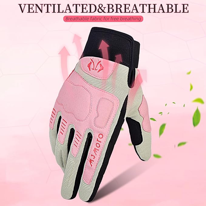 Summer Breathable Pink Motorcycle Gloves for Women,Touchscreen Motorbike Gloves Anti-Slip for Lady,MX ATV MTB Cycling, Road Racing Biker Glove