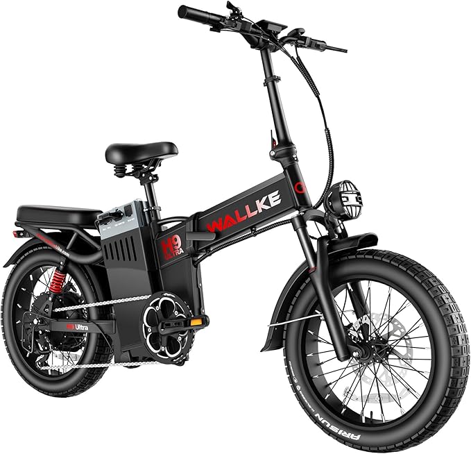 Wallke H9 Ultra 4000W Long Range Electric Bike for Adults, 55Ah 2640Wh 180 Mile, 37MPH Fast Ebike, 2-in-1 Battery AC/DC Power Hub & AC/Solar-Charging, Torque Sensor, Air Suspension,20" Fat Tire E Bike