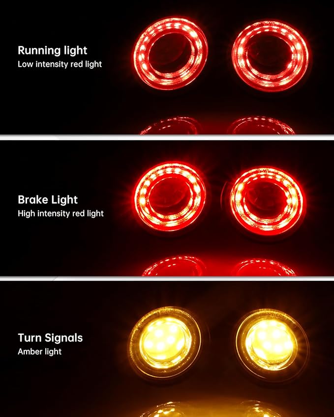 Rear Motorcycle LED Turn Signals with Integrated Brake Stop Light, 3-in-1 Running & Blinker Lamps Indicators for Cruiser Chopper Bobber Street Bike (Chrome-Red and Amber Light)