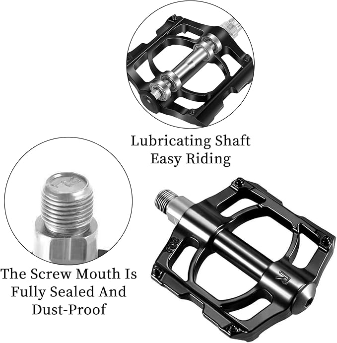 Mountain Bike Pedals MTB Pedals Bicycle Flat Pedals, Universal Lightweight Aluminum Alloy Bicycle Platform Pedals with 16 Anti-Skid Nails & 4 Bearing for Road BMX MTB 9/16"