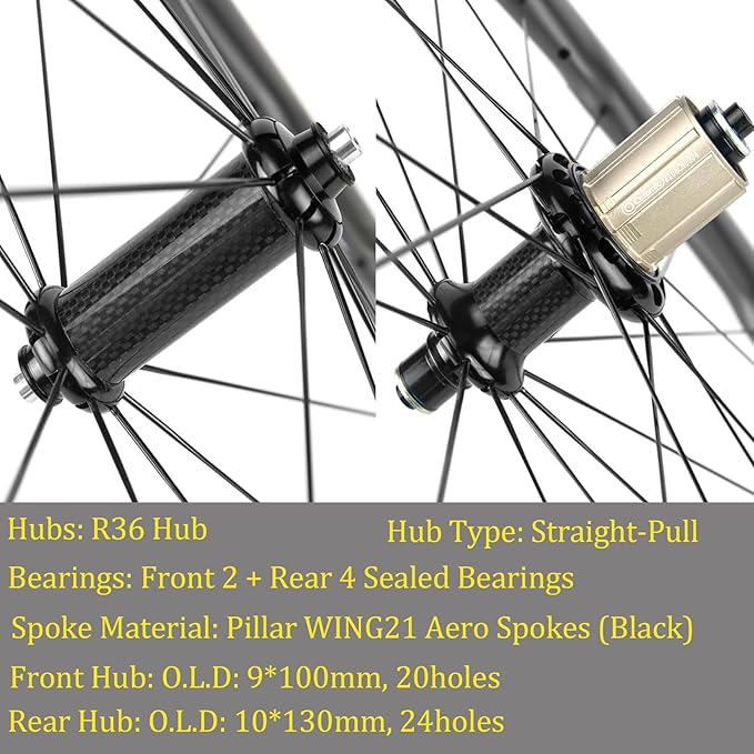 Superteam Carbon Wheelset 700c Rim V Brake 50mm Depth 25mm Width Road Bike Wheels Matte Finish, Tubeless Ready Support for 8-12 Speed Clincher & Tubeless