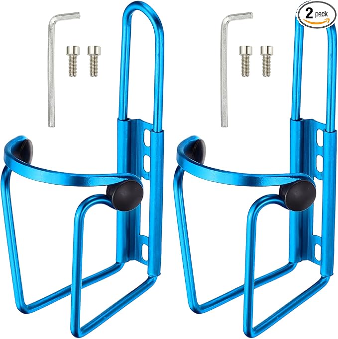 Water Bottle Cage, Bike Water Bottle Holder, Lightweight Aluminum Alloy Bicycle Cup Cage with Beads & Screws Tool - Fitting for (Road/MTB Cycling/Touring Bike) 2 Pack & Blue