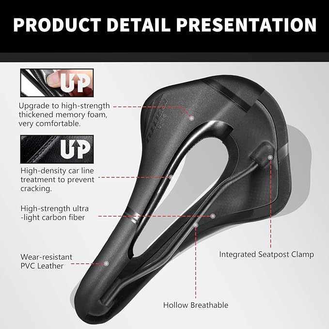 KOOTU Road Bike Saddle, Comfortable Waterproof Bicycle Seat for Men and Women, Breathable Shock-Absorbing Bike Seat for MTB, Road Bikes, BMX & Exercise