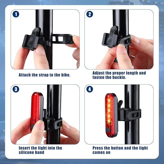 20 Pack USB Rechargeable LED Bike Tail Light Bicycle Rear Waterproof Bike Lights for Night Back Bicycle Taillights, 4 Light Mode Options, 20 USB Cables Included(Red, White)