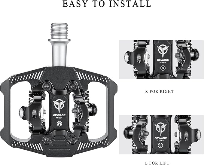 Mountain Bike Pedals - Dual Function Flat and Clipless Pedal - 3 Sealed Bearing Platform Pedals Compatible with SPD, Bicycle Pedals for BMX Spin Exercise Peloton Trekking Bike