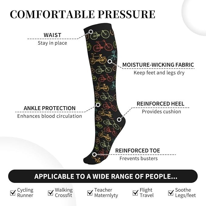 bassyil Compression Socks for Women & Men Circulation 15-20 mmHg Knee High Best Support for Nurses Travel Running Athletic