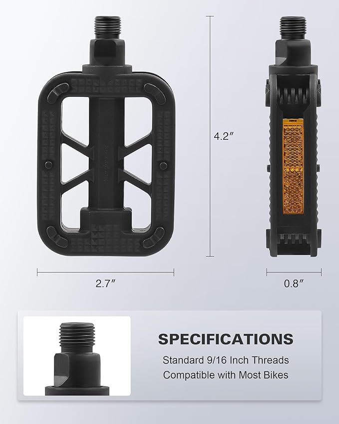 VIRIBUS 9/16 Inch Bike Pedals, Professional Bicycle Pedals with Nonskid Platforms & Reflectors, Waterproof BMX Pedals Compatible with Most Road Bike Mountain Bike Tricycle Electric Bike Kids Bike