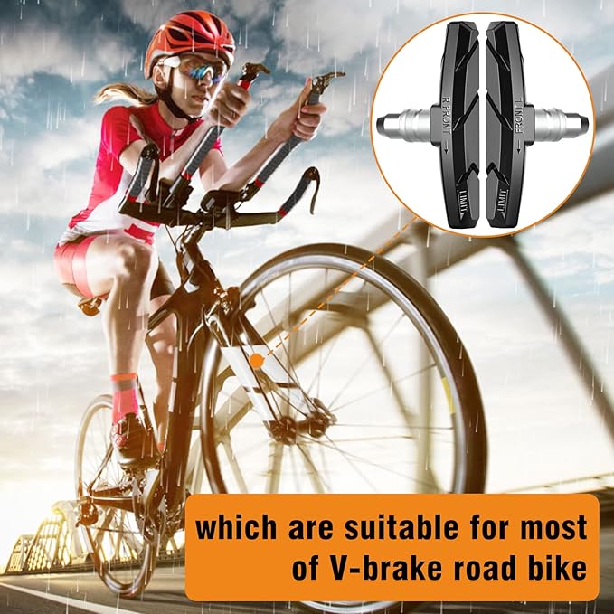 Bike Brake Pads Set, Alritz 3 Pairs Road Mountain Bicycle V-Brake Blocks Shoes with Hex Nut and Shims, No Noise No Skid, 70mm, for Front and Back Wheel