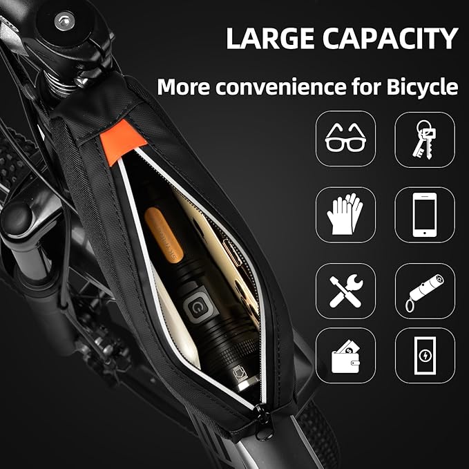 Bike Top Tube Bag Waterproof Bicycle Front Frame Bag Top Tube Bike Pouch for Road Mountain Bicycle Outdoor Cycling Travel Hiking