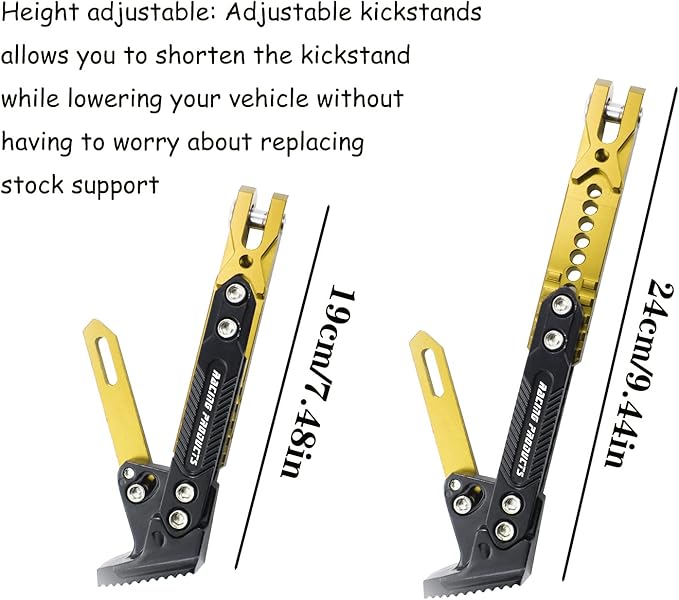 Universal Motorcycle Kickstand Accessories Motor Scooter Modified CNC Aluminum Alloy Adjustable Tripod Holder Kickstand Foot Side Support Stand Motor Scooter Motorbike Motocross Dit Pit Bike