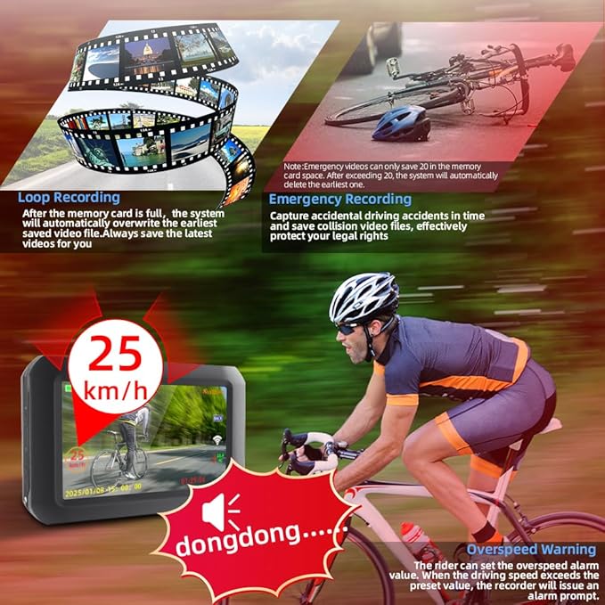 VSYSTO Bicycle Rear View Camera, WiFi GPS 4 Inch Screen HD 1080P Selfie and Rear Camera Dash Cam Handlebar Wired Controller Bike Mirror, Auto Power on/Off, Temperature and Calorie Display (F3)