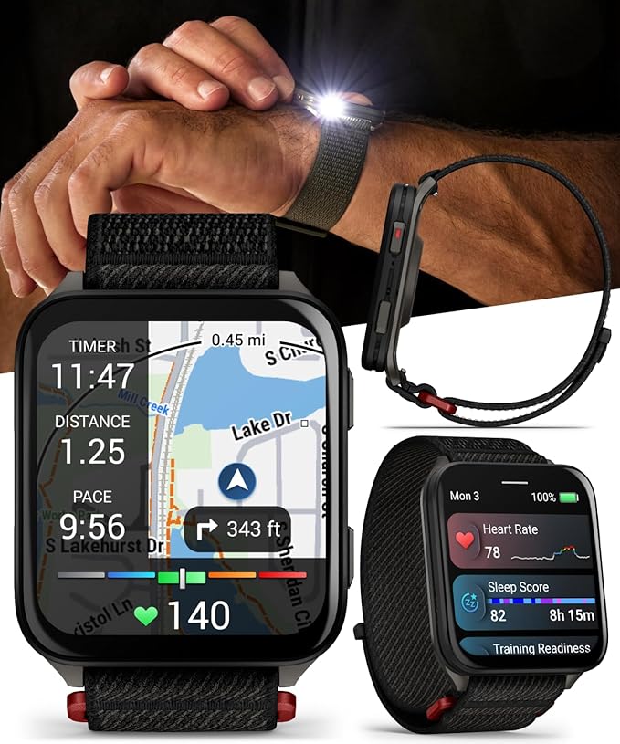 Wearable4U Garmin Venu X1 Thin and Lightweight GPS Smartwatch, AMOLED Display, Black with Slate Titanium Comfort Fit Nylon Band Power Bank Bundle