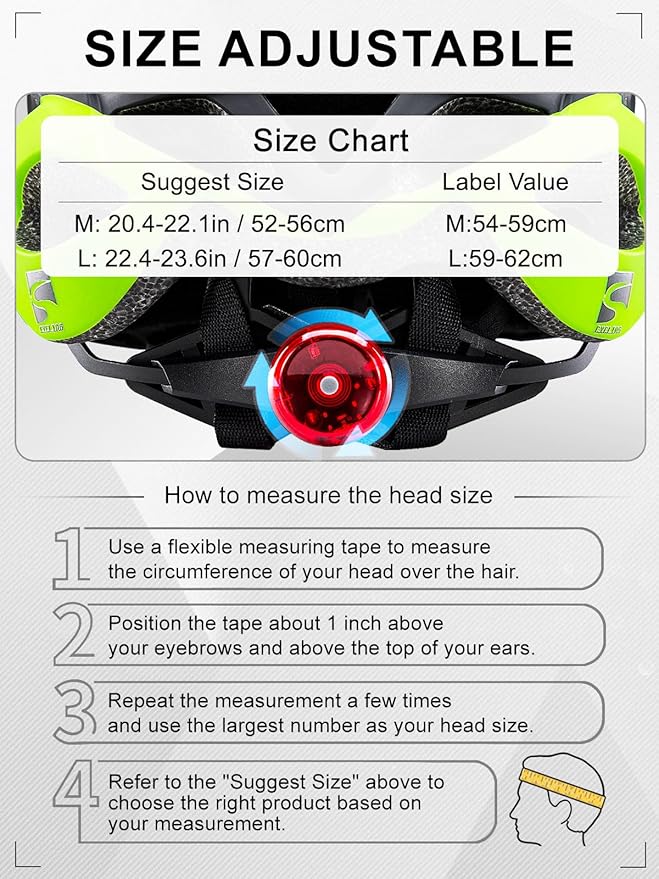 KINGBIKE Bike Helmet for Adult Men Women Youth Road Commute Mountain Cycling Helmets with USB Rechargeable Light Replaceable Padding and Visors Lightweight 20.4-23.6in