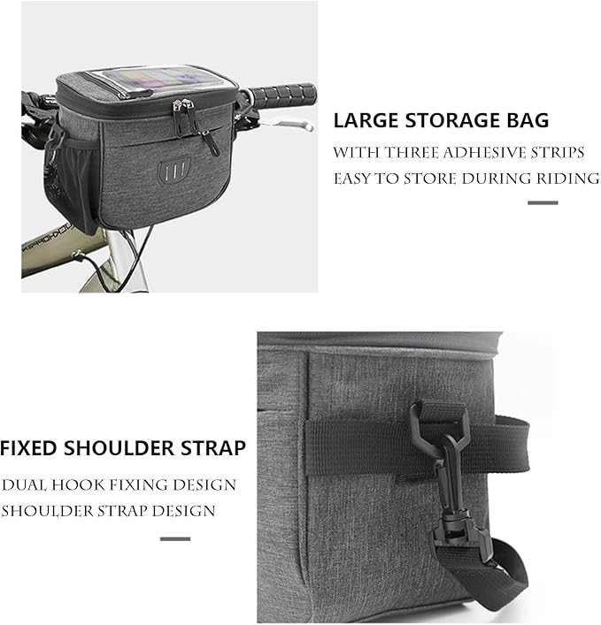 Cycling Handlebar Bag, Waterproof Bike Frame Bag with Touch Screen Phone Holder, Large Capacity, Gray Front Top Tube Storage for Road Bike & MTB (9"x7" / 22x17 cm)