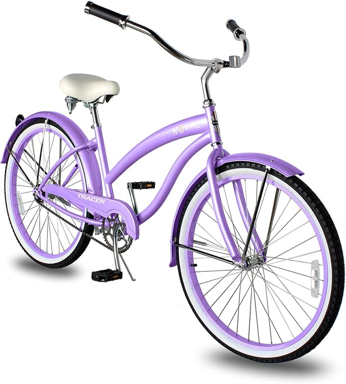 Tracer Nova Beach Cruiser Bike for Women,26 Inch Wheels,Hi Ten Steel Frame,1 Speed,Coaster Brake,Hybrid Bike for Adults,Complete Cruiser Bikes,Purple