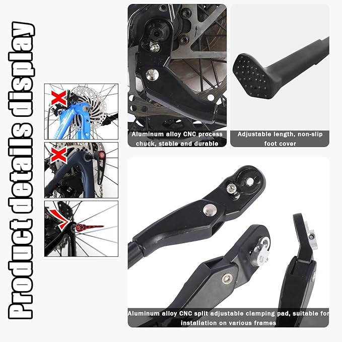 Bike Kickstand for Specialized Turbo Tero Turbo Vado Turbo Vado SL Venge Vita, Aluminum Adjustable Kickstand Foot Side Stand Suppor Rear Side Bicycle Stand with Non-Slip Rubber Foot,E