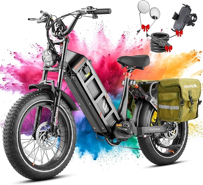 2026 eAhora Juliet Pro 2 EBike - Dual Motor 5400W/1200W 30-43MPH 60V 70Ah 200Mile Long Range Electric Bike for Adults, 20'' Fat Tire Fast Electric Mountain Bike Full Suspension Electric Bicycle
