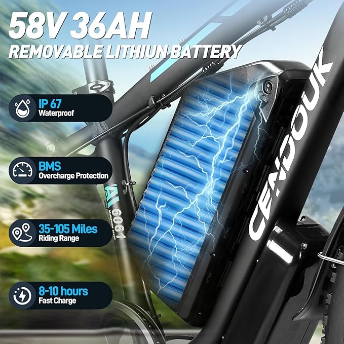 Peak 8000W 58V Max Output Dual Motor Ebike 40-47MPH Electric Bike for Adults 36AH Battery 105 Miles Range 24 Inch Fat Tire Commuter Mountain Dirt Electric Bicycles for All Terrain