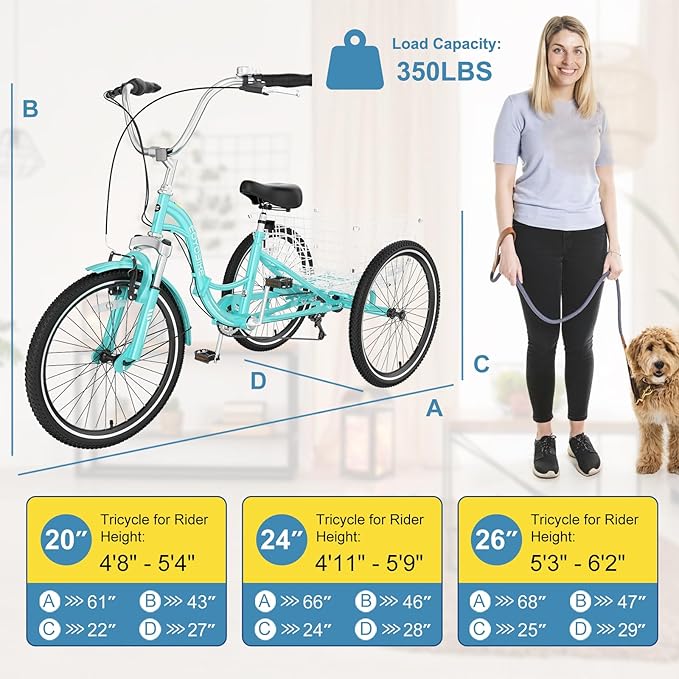 NAIZEA Folding Adult Tricycle - 7 Speed 20/24/26 Inch Folding Tricycle for Adult, 3 Wheel Bike, Foldable Trike with Large Basket/Low-Step Through for Men Women Senior