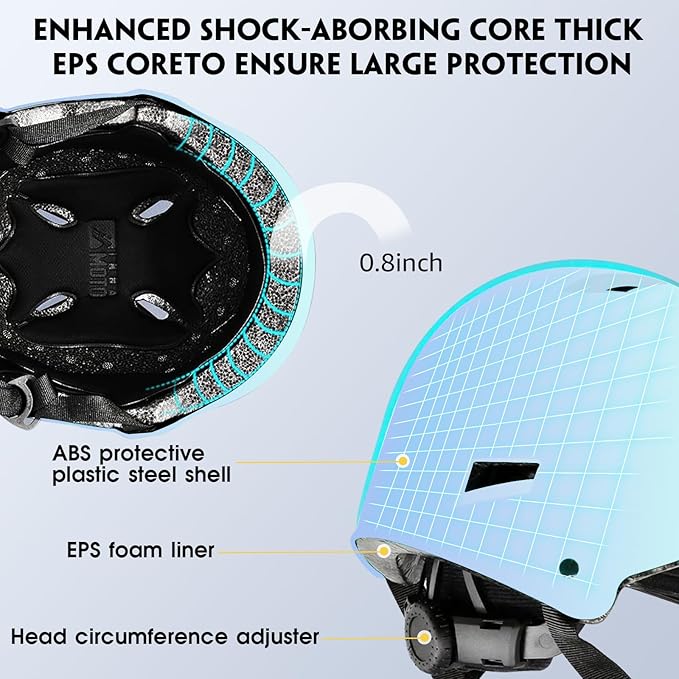 Skateboard Helmet for Adults - Adjustable Certified Safety Adults Helmet for Skateboarding Bike Bicycle Scooter Cycling Skate Skating Multisport Helmets for Women Men Boys Girls Kids Youth