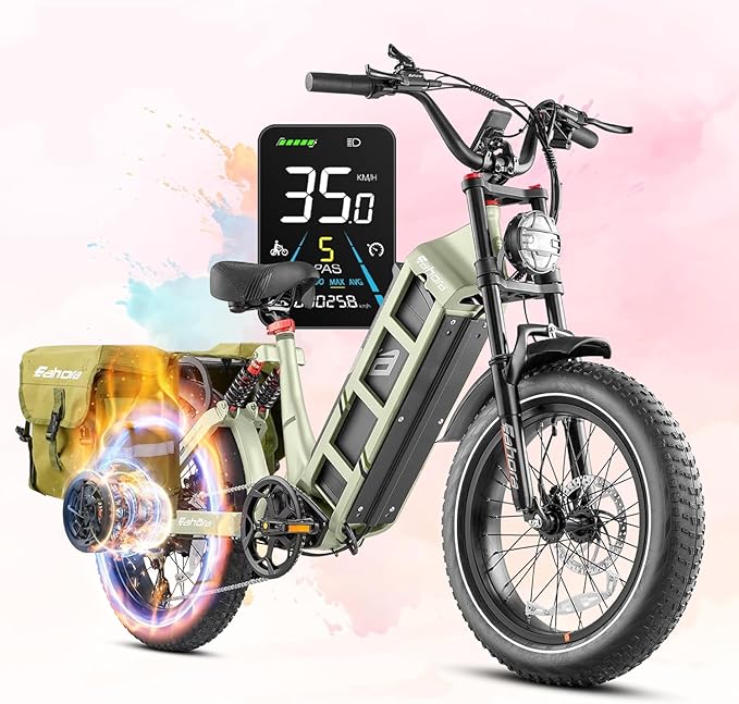 eAhora 2026 Latest Juliet Pro 2 5400W Dual Motor Electric Bike for Adults 43MPH 60V 70Ah 220+Miles Long Range Electric Bicycle 20" Fat Tire Full Suspension Mountain E-Bike All Terrain APP Control