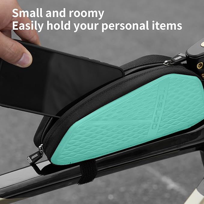 Bike Top Tube Bag, Small Front Frame Bag, Waterproof PU & EVA Hard Shell Bicycle Pouch for Phone & Tools, Cycling Accessories (1.2L)