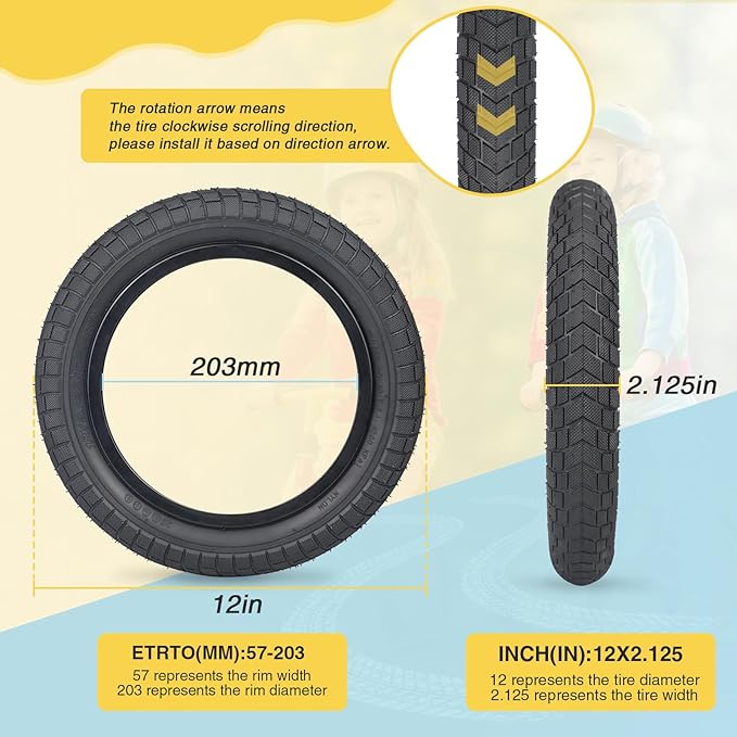12/16/20x2.125 Bike Tires 1/2 Pack 12/16/20 Inch Kids Folding Replacement Tire/Tube Suitable for Tires 12/20x2.1 12/16/20x2. 125 12/20x2.25, Multiple Colors