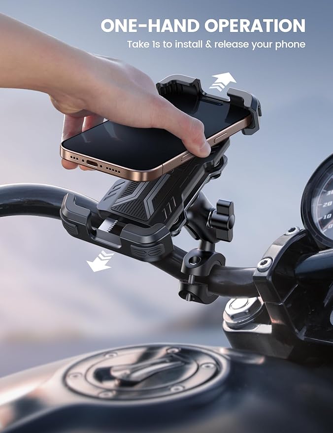Lamicall Motorcycle Phone Mount Holder - [Dual Vibration Dampener] [Metal Adjustment Arm] Motorcycle Cell Phone Holder, Bike Handlebar Phone Mount, Gifts for iPhone 16 15 14 Pro Max, 4.7-6.7" Phones