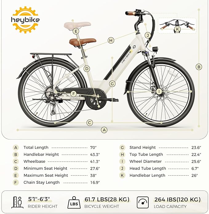 Heybike Cityscape 2.0 Electric Bike for Adults with 1200W Motor Peak, 468Wh Removable Battery, up to 50Miles 24MPH 26" Electric Commuter Bike with 7-Speed, UL Certified
