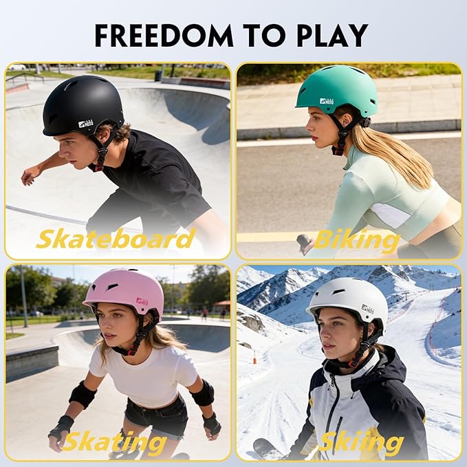 Skateboard Helmet for Adults - Adjustable Certified Safety Adults Helmet for Skateboarding Bike Bicycle Scooter Cycling Skate Skating Multisport Helmets for Women Men Boys Girls Kids Youth