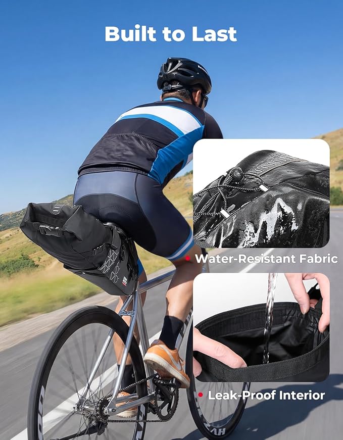 KEMIMOTO Bike Seat Bag Detachable, 11-13L Fully Waterproof Bicycle Saddle Pack with Reflective Panel, Reinforced PP Hardboard Base & Elastic Storage Bikepacking Pouch for MTB Road Bikes E-Bikes