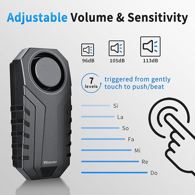 WSDCAM 113dB Loud Anti Theft Vibration Sensor Alarm Systems for Electric Bike Motorcycle Golf Car Trailer Mailbox Garage Door Waterproof Home Security Bike Accessories Bike Alarm with Remote