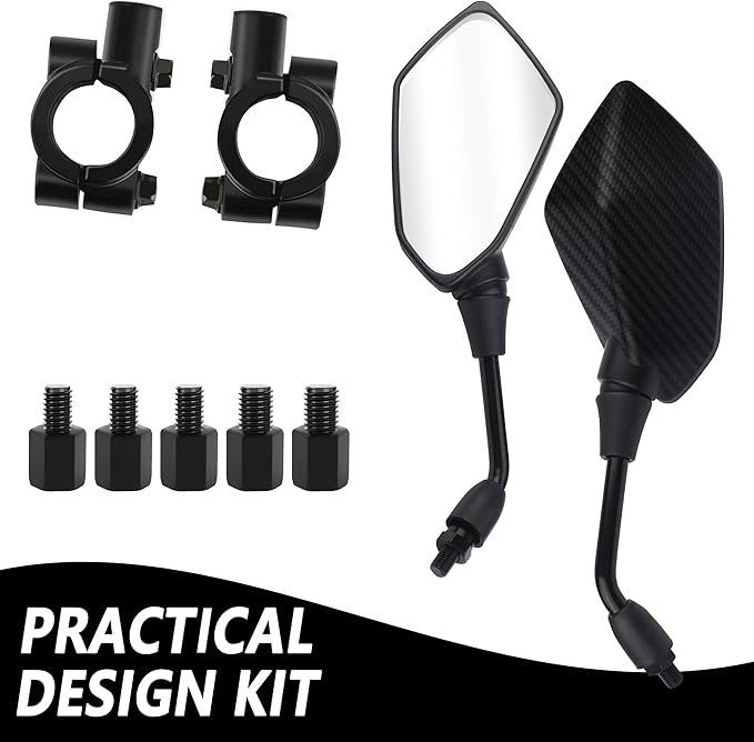 Motorcycle Mirrors with 8mm & 10mm Bolt,HD+360° Adjustable Motorcycle Mirrors for Handlebars,Motorcycle Accessories Wide Angle Rear View Mirror for Scooter,ATV,Dirt Bike (Carbon Fibre)