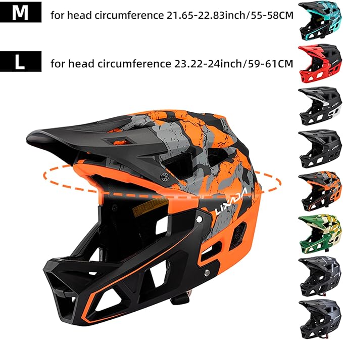 Lixada Adult Bike Helmet, Full Face Mountain Bike Helmet Lightweight Bicycle Helmet with Pads & Visor, Comfort Cycling Helmet Racing Downhill MTB Helmet for Men Women