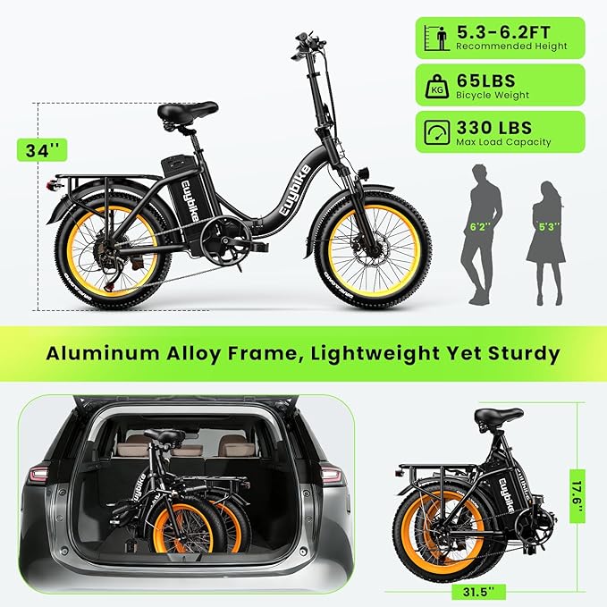 Folding Electric Bike for Adults and Seniors, 1000W Motor 48V 20AH Battery 30MPH 80 Miles, 20" Fat Tire All Terrain Ebike, 7-Speed Commuter E Bike, Step-Thru Electric Bicycle for Women and Teens