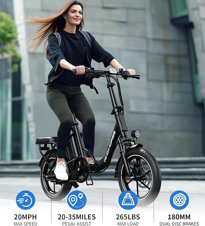 Electric Bike for Adults with Upgraded Odometer, Folding Ebike, 3 Ride Mode, Dual Disc Brake, 20-35 Miles Range & Max 20 Mph, Fork Suspension, Removable Battery, Electric Bicycle for Commuter