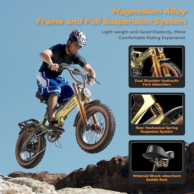 2000W/3000W Peak Motor Electric Bike for Adults, 48V/52V 25AH/30AH Battery Full Suspension Foldable Ebike, 20"x4.0" Fat Tires 35MPH Dirt Bike, 100/120 Miles Hydraulic Brake Magnesium Alloy Motorcycle