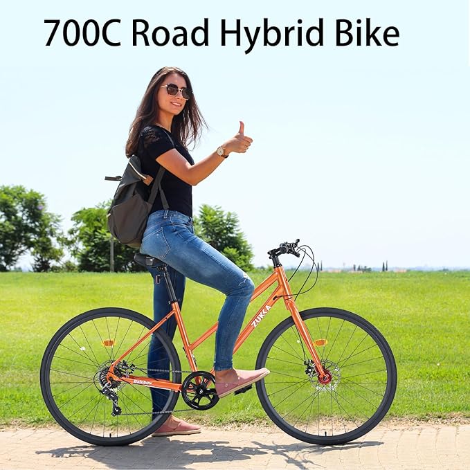 700C Road Hybrid Bike City Commuter Bicycle with 7 Speed/Front and Rear Disc Brakes/Steel Frame for Men Women Adult Available in A Variety of Colors