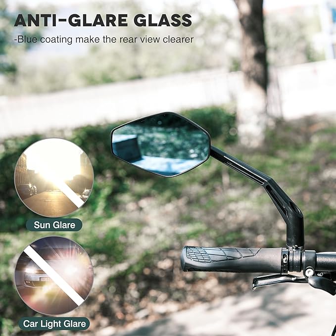 Handlebar Bike Mirror, Bicycle Rear View Mirrors, Scratch Resistant Convex HD Glass, Carbon Fiber Housing, Safe Bike Rearview Mirror for MTB, E-bike, Road Bike Accessories, Fit 20-23mm