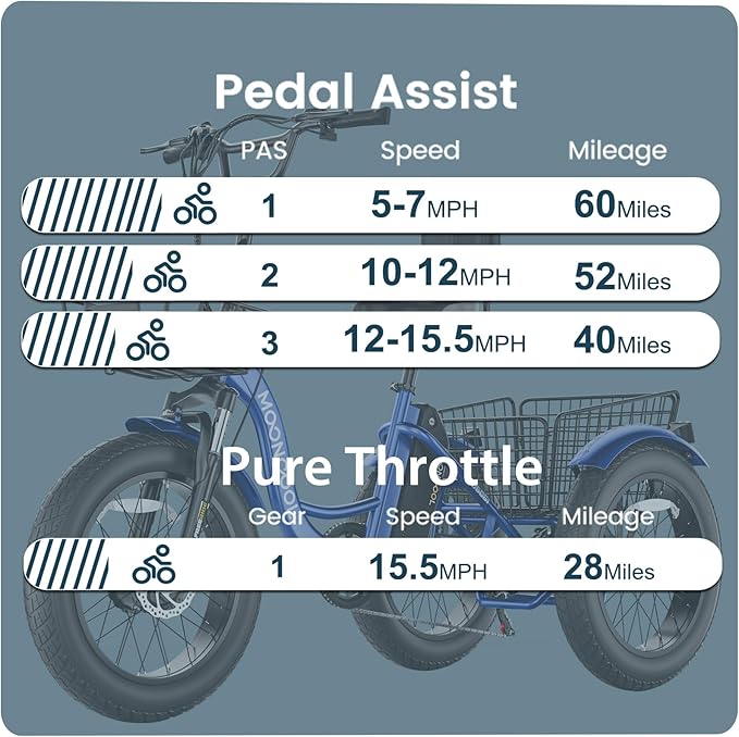 MOONCOOL 1000W 4" Fat Tire Electric Tricycle for Adults, 48V 14.5Ah All-Terrain Aluminum 20" E-Trike, Front Suspension, 7-Speed, 400lbs Max Payload