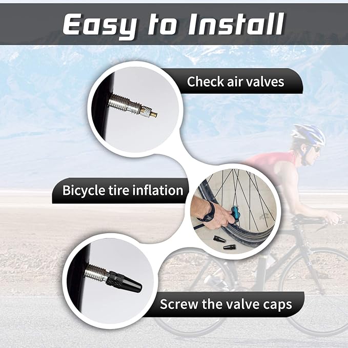 Aluminum Presta Valve Stem Caps – Black Tire Air Dust Covers for Bike (4 Pack) – Fit French Valves on Road, MTB, Hybrid, Racing, Fitness, Folding & Fat Bikes
