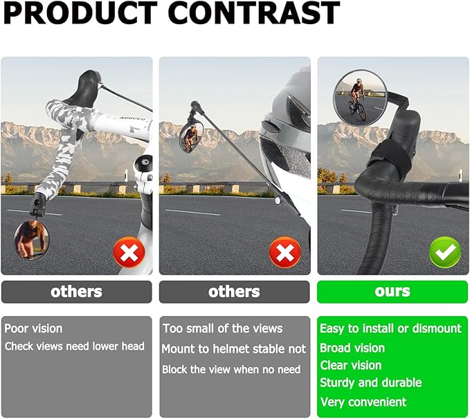 Road Bike Mirror, Cycling rearview mirrors, Wide Angle Convex Adjustable Rotatable Scratch Resistant Shockproof bicycle Mirrors of road Bikes, Mount to road bike handlebar (LEFT)