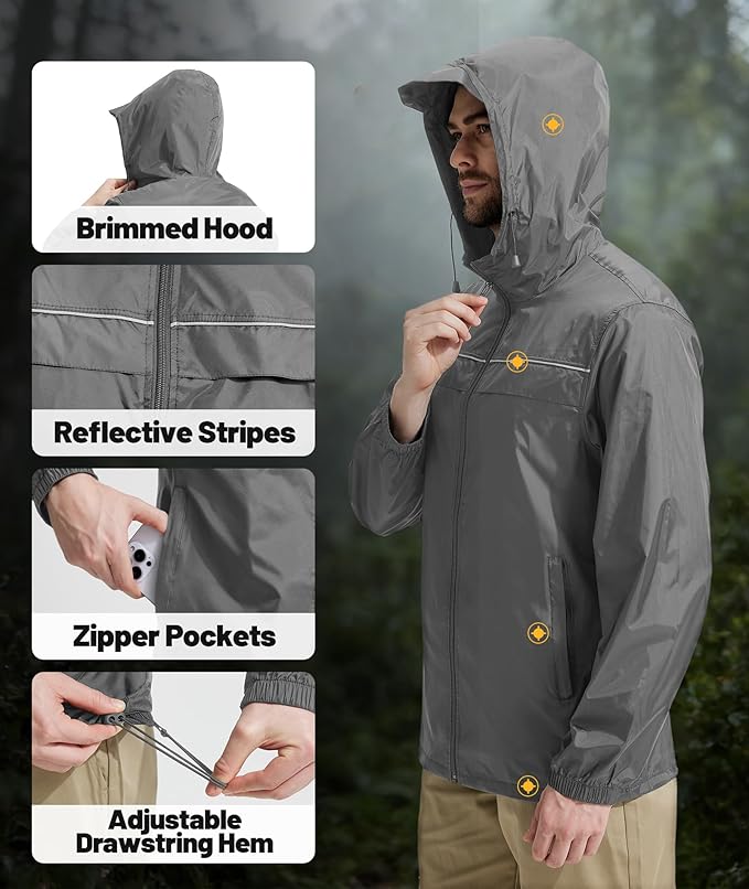 SWISSWELL Mens Rain Jacket & Coats Packable Lightweight Waterproof Windbreaker Hooded for Golf Cycling Hiking
