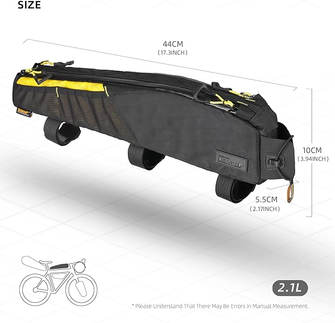 Rhinowalk Bike Frame Bag 2.1L, Waterproof Front Tube Bag with Dual Compartments, YKK Zipper, Phone Storage & Cable Port – Fits Most Bikes – White