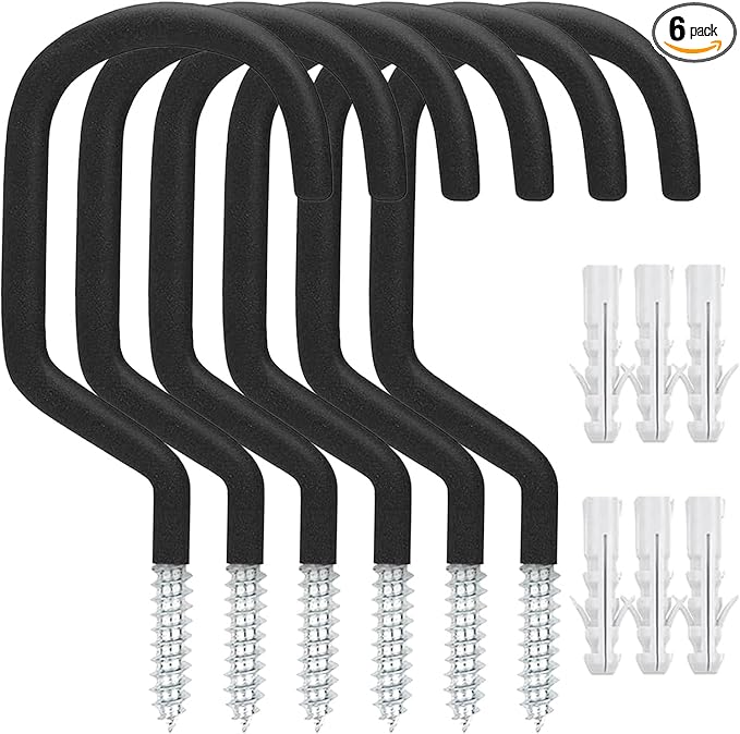 6 Pack Heavy Duty Garage Bike Storage and Utility Hooks-5.7 Inches for Garage Wall and Ceiling-Garage Hooks for Hanging Bicycle,Hose,Cords,and Garden Tools